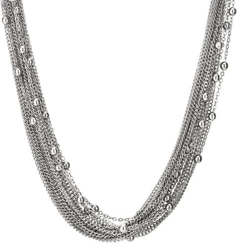 COOLSTEELANDBEYOND Statement Necklace Waterfall Multi-Strand Chains with Beads Balls Charm Pendant, Dress in Saudi Arabia