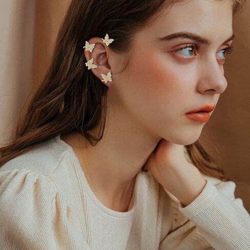 2 قطعة الأذن كليب القرط للنساء في سن المراهقة الفتيات فراشة الكفة أقراط زهرة الورد الأذن كليب غير ثقب الأذن التفاف كليب على الأقراط in Kuwait