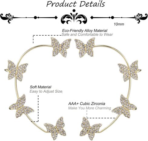 2 قطعة الأذن كليب القرط للنساء في سن المراهقة الفتيات فراشة الكفة أقراط زهرة الورد الأذن كليب غير ثقب الأذن التفاف كليب على الأقراط in Kuwait