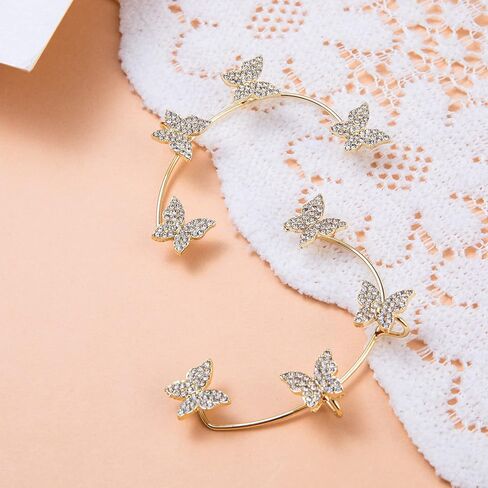 2 قطعة الأذن كليب القرط للنساء في سن المراهقة الفتيات فراشة الكفة أقراط زهرة الورد الأذن كليب غير ثقب الأذن التفاف كليب على الأقراط in Kuwait