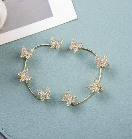 2 قطعة الأذن كليب القرط للنساء في سن المراهقة الفتيات فراشة الكفة أقراط زهرة الورد الأذن كليب غير ثقب الأذن التفاف كليب على الأقراط in Kuwait