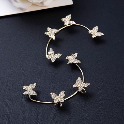 2 قطعة الأذن كليب القرط للنساء في سن المراهقة الفتيات فراشة الكفة أقراط زهرة الورد الأذن كليب غير ثقب الأذن التفاف كليب على الأقراط in Kuwait