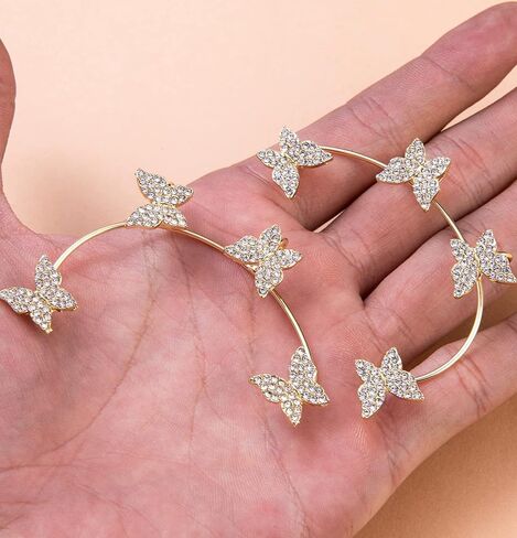 2 قطعة الأذن كليب القرط للنساء في سن المراهقة الفتيات فراشة الكفة أقراط زهرة الورد الأذن كليب غير ثقب الأذن التفاف كليب على الأقراط in Kuwait