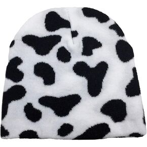 xperry Women Men Winter Hats Cow Print Checkered Checkerboard Pattern Beanie Knitted Soft Warm Slouchy Skull Ski Cap
