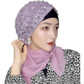 Women Turban Hat Cancer Chemo Beanie Cap Headscarf Lace Embroidery Floral Beaded Islamic Muslim Hijab Head Wraps