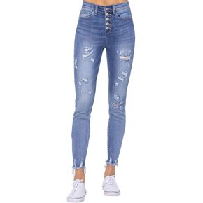 Judy Blue Hi-Rise Skinny Destroyed Button-Fly Jeans - 82263 (15) Blue