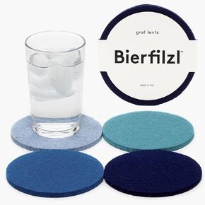 Graf Lantz Bierfilzl Round Felt Coasters - Multi-Color Set of 4-100% Merino Wool - Water-Wicking, Stain-Resistant, Absorbent (Ocean)