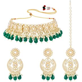 Aheli Gold Plated Traditional Kundan & Pearl Studded Choker Necklace with Earrings Jewelry Set for Women