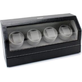 Heiden Quad Watch Winder in Black Leather - 4 Independent Japanese Motors, 12 Settings, Spring Action Watch Pillow, Large Interior Space for Large Watches, Soft Velvet Interior, Vegan Leather
