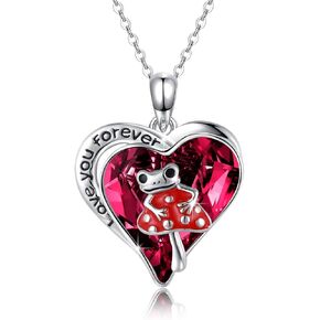Mushroom Necklace,Frog Necklace 925 Sterling Silver Frog Mushroom Pendant Mushroom Frog Necklace with Crystal Mushroom Amphibians Reptiles Frog Necklaces Jewelry Gift for Women Girls Graduation