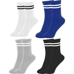IHAUIUE Two Stripes Crew Socks Solid Color Quartz Socks Vintage Colorful Dress Socks for Women, Men, 6 Pack