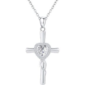 QUALISE 925 Sterling Silver Cross Necklace for Women, Teardrop Pendant Necklace Jewelry，Moonstone Necklace for Wife Friend Teen Girls Mother's Day Christmas Valentines Anniversary Birthday Gifts