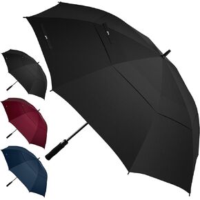 JPAXI Premium Black Windproof Golf Umbrella - 62 Inch Large Oversize Design for Rain Automatic Open Ultimate UV Protection- Water Repellent Double Canopy Vented - Best Sport Umbrella