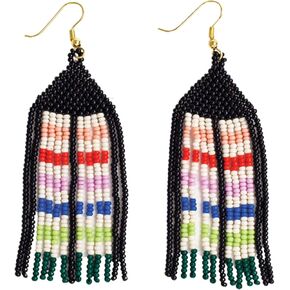 INK+ALLOY Women's Beaded Boho Earrings, Dolly Seed Bead Medium Fringe Statement Earrings, Handmade Jewelry for the Modern Bohemian, 3.5-Inch Length