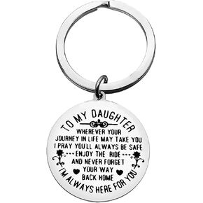 Daughter Gifts from Mom To My Daughter Keychain Gifts for Girls Women Christmas Birthday Gifts for Daughter Graduation Gift Mothers Day Wedding Gifts for Daughter from Mom, Silver, S