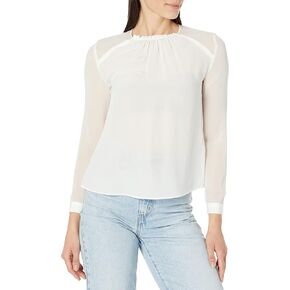 CLUB MONACO Women's Silk Ruched Neck TOP, Black, Small