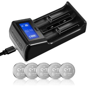Rechargeable CR2450 Batteries 10 Pack with Lithium Coin Button Battery Charger,3.7V High Capacity Lir2450 Battery
