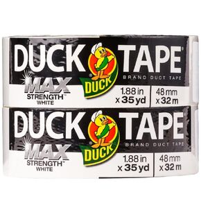 Duck Brand Max Strength Duct Tape, White, 2-Roll Pack, 1.88 Inches x 35 Yards, 287315