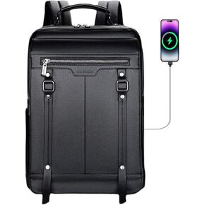 HKZHITOU Vintage Leather Laptop Backpack For Men,Men Black Leather College Backpack Travel Waterproof Bags Fit 15.6 Inch Notebook