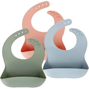 Silicone Baby Bibs Set, BPA Free Soft Adjustable Waterproof Silicone Feeding Bibs for Babies and Toddlers 6+month