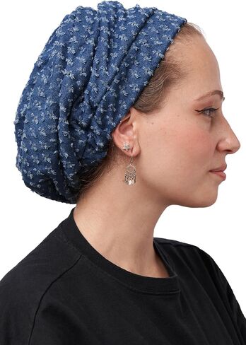 Ermandina Denim Head Covering for Women Tichel Slouchy Beanie Beret Snood Headcovering in Kuwait