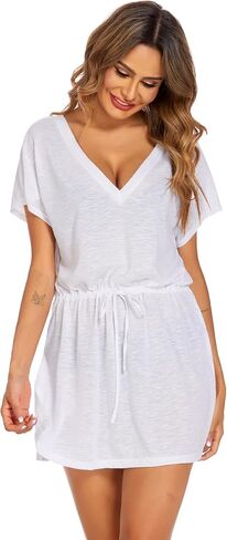 AI'MAGE Women's Swimsuit Cover Up Bikini Beach Bathing Suit Swimwear V-Neck Beach Coverups Dress in Saudi Arabia