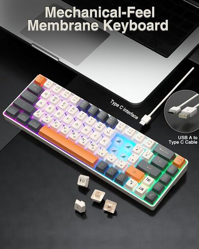60 Percent Keyboard,RGB Backlit Gaming Keyboard USB-C Wired,Portable 68 Keys Compact Mini Keyboard for Business Trips,Office,PC Games (SK968,Blue&Orange) in Kuwait