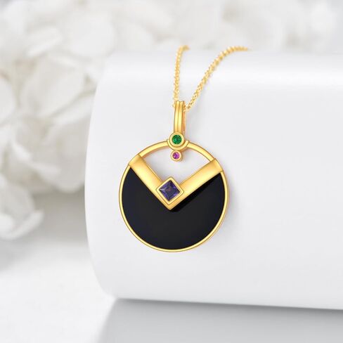 Black Onyx Necklace 925 Sterling Silver Gold Filigree Vintage Pendant Black Onyx Jewelry Gift for Women Girls in Saudi Arabia