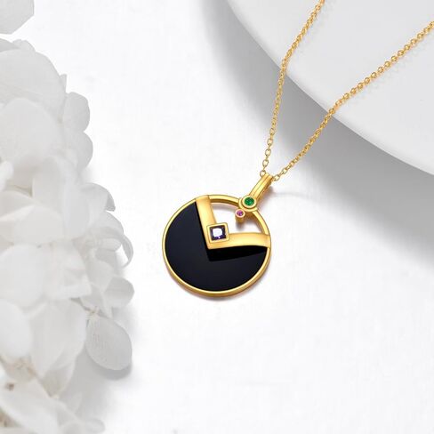 Black Onyx Necklace 925 Sterling Silver Gold Filigree Vintage Pendant Black Onyx Jewelry Gift for Women Girls in Saudi Arabia