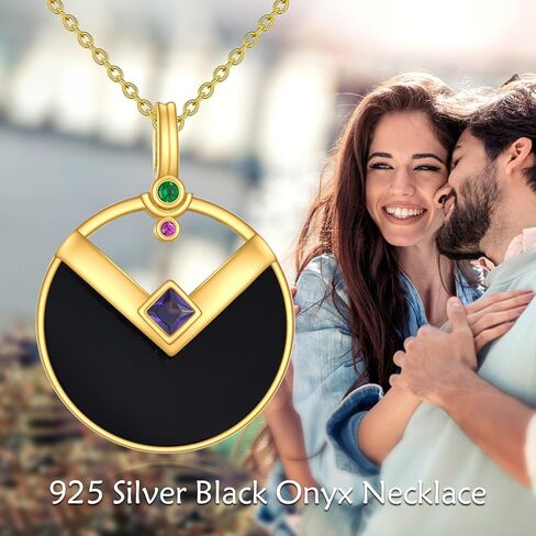 Black Onyx Necklace 925 Sterling Silver Gold Filigree Vintage Pendant Black Onyx Jewelry Gift for Women Girls in Saudi Arabia