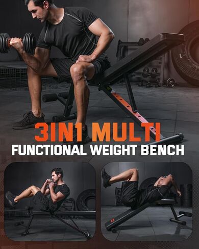 مقعد وزن قابل للتعديل من Lusper قابل للطي - مقعد تمرين ثابت بوزن 600 رطل، قابل للطي بسرعة 5 ثوانٍ ومتعدد الأغراض لتمرين الجسم بالكامل in Kuwait