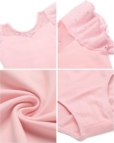 Zaclotre Girls Ruffle Sleeve Ballet Leotards Toddler Mesh Dance Leotard Sparkly Gymnastics Outfits in Kuwait