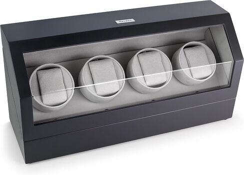 Heiden Quad Watch Winder in Black Leather - 4 Independent Japanese Motors, 12 Settings, Spring Action Watch Pillow, Large Interior Space for Large Watches, Soft Velvet Interior, Vegan Leather in Saudi Arabia