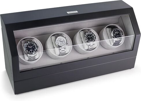 Heiden Quad Watch Winder in Black Leather - 4 Independent Japanese Motors, 12 Settings, Spring Action Watch Pillow, Large Interior Space for Large Watches, Soft Velvet Interior, Vegan Leather in Saudi Arabia