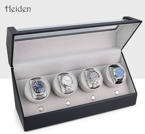 Heiden Quad Watch Winder in Black Leather - 4 Independent Japanese Motors, 12 Settings, Spring Action Watch Pillow, Large Interior Space for Large Watches, Soft Velvet Interior, Vegan Leather in Saudi Arabia