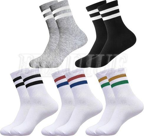 IHAUIUE Two Stripes Crew Socks Solid Color Quartz Socks Vintage Colorful Dress Socks for Women, Men, 6 Pack in Kuwait