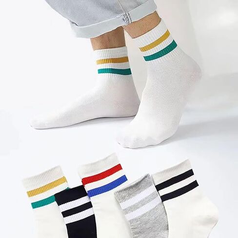 IHAUIUE Two Stripes Crew Socks Solid Color Quartz Socks Vintage Colorful Dress Socks for Women, Men, 6 Pack in Kuwait