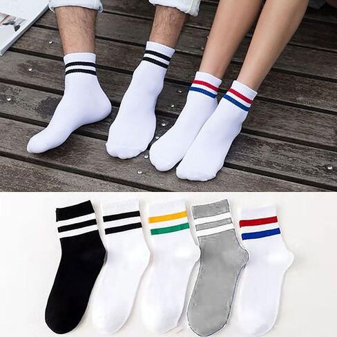 IHAUIUE Two Stripes Crew Socks Solid Color Quartz Socks Vintage Colorful Dress Socks for Women, Men, 6 Pack in Kuwait
