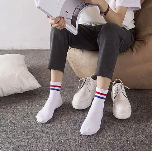 IHAUIUE Two Stripes Crew Socks Solid Color Quartz Socks Vintage Colorful Dress Socks for Women, Men, 6 Pack in Kuwait