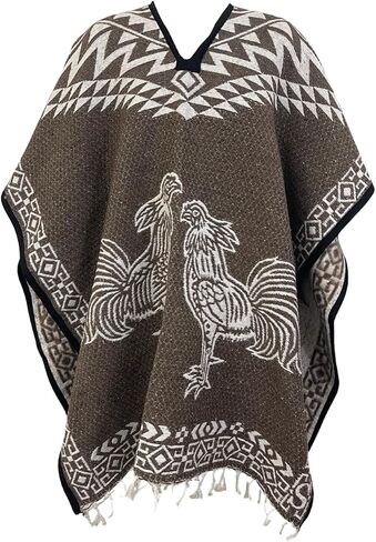 Leos Imports بطانية كوبيجا المكسيكية ذات الوجهين للجنسين بونشو جالو روستر (أسود) in Kuwait