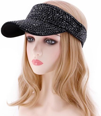Surkat Bling Rhinestones Sun Visor Hats for Women Men Adjustable Summer Sun Cap Outdoor Visor Caps in Kuwait