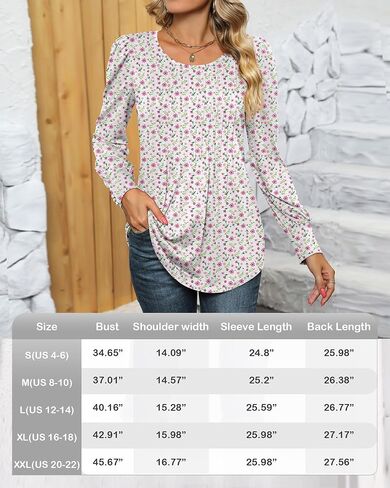 Ficerd Women's Puff Long Sleeve Tunic Tops Pleated Crew Neck Blouses Dressy Casual Loose Fit Fall and Winter Shirts in Saudi Arabia