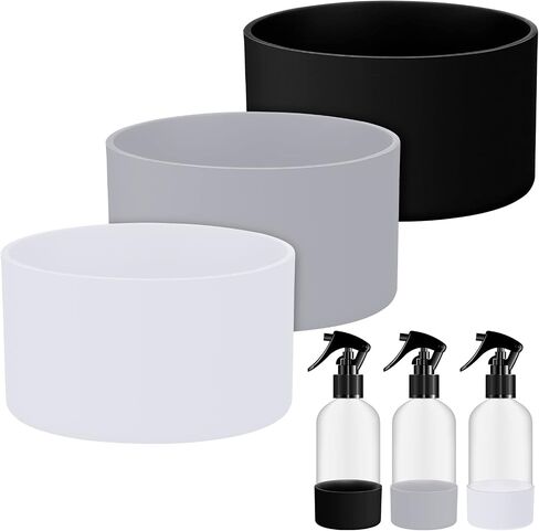 Honeydak 3 Pieces Silicone Sleeve Bottom Base Accessories for 16 oz Spray Bottles Anti Slip Cosmetic Spray Bottom Cover Washable Rubber Bottom Base for 12 to 24 oz Water Bottles (Black) in Saudi Arabia