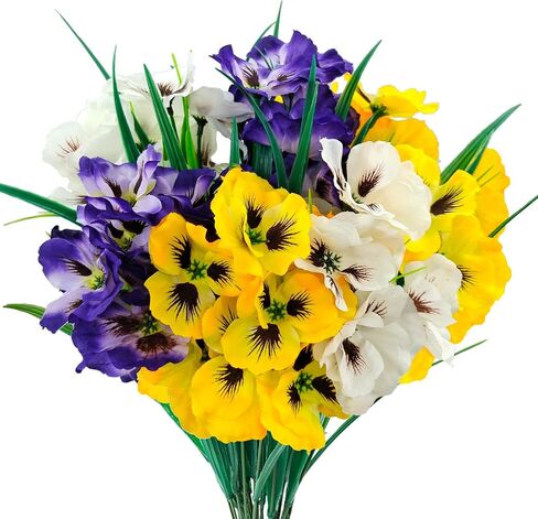 FOUSUKA 10 Bundles Artificial Pansy Flowers UV Resistant Plastic Plants Fake Silk Faux Flowers for Outdoor Planters Home Indoor Outside Garden Porch Window Wedding Party DIY Decoration (Multicolor) in Kuwait