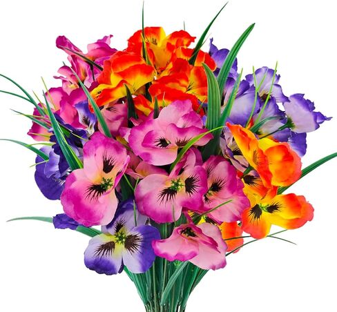 FOUSUKA 10 Bundles Artificial Pansy Flowers UV Resistant Plastic Plants Fake Silk Faux Flowers for Outdoor Planters Home Indoor Outside Garden Porch Window Wedding Party DIY Decoration (Multicolor) in Kuwait