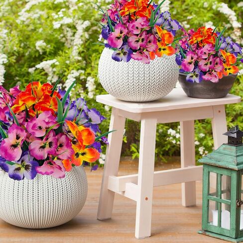 FOUSUKA 10 Bundles Artificial Pansy Flowers UV Resistant Plastic Plants Fake Silk Faux Flowers for Outdoor Planters Home Indoor Outside Garden Porch Window Wedding Party DIY Decoration (Multicolor) in Kuwait