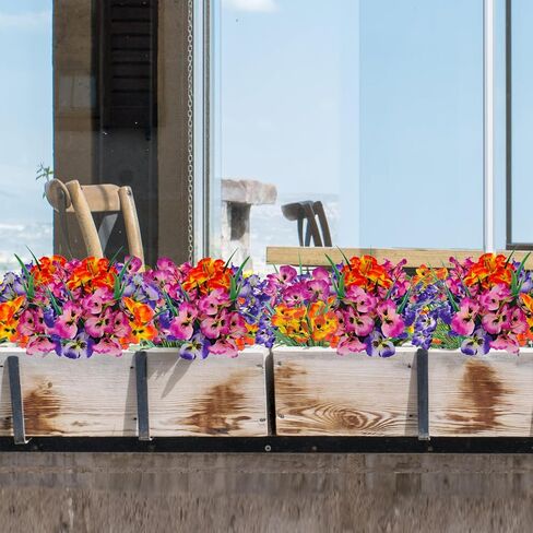 FOUSUKA 10 Bundles Artificial Pansy Flowers UV Resistant Plastic Plants Fake Silk Faux Flowers for Outdoor Planters Home Indoor Outside Garden Porch Window Wedding Party DIY Decoration (Multicolor) in Kuwait