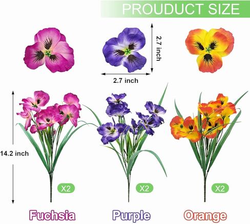 FOUSUKA 10 Bundles Artificial Pansy Flowers UV Resistant Plastic Plants Fake Silk Faux Flowers for Outdoor Planters Home Indoor Outside Garden Porch Window Wedding Party DIY Decoration (Multicolor) in Kuwait