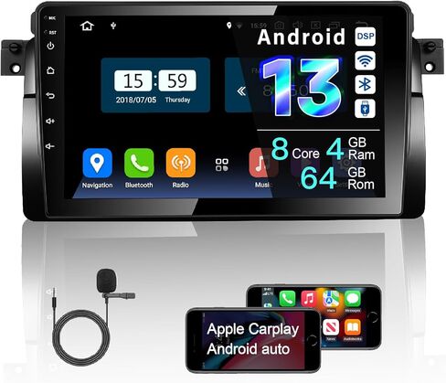 راديو AMASE AUDIO Android 12 Octa Core 6+128GBC ar، Carplay Android Auto، DSP+، 1 Din متوافق مع BMW E46 3 Series 1999-2004، شاشة لمس 9 بوصات، يدعم WiFi Bluetooth 5.0 in Kuwait