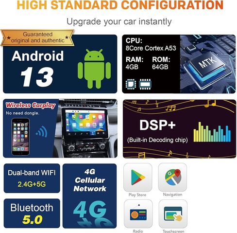 راديو AMASE AUDIO Android 12 Octa Core 6+128GBC ar، Carplay Android Auto، DSP+، 1 Din متوافق مع BMW E46 3 Series 1999-2004، شاشة لمس 9 بوصات، يدعم WiFi Bluetooth 5.0 in Kuwait